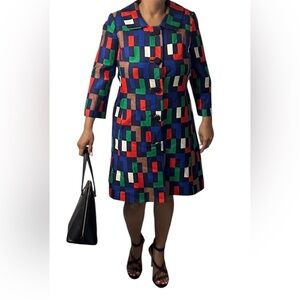 Milly of New York Silk Blend Colorful Block Pattern Trench Coat/Dress